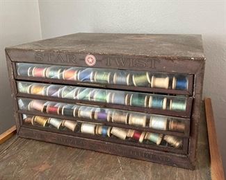 antique Star Twist glass drawer front thread cabinet