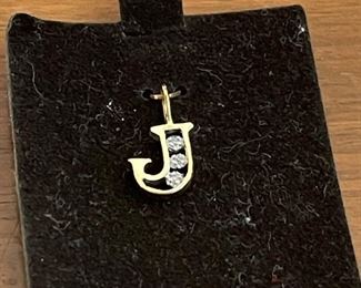 14k gold J charm with diamonds