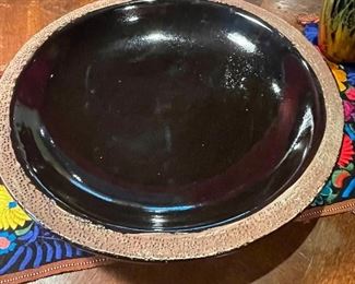 large brown stoneware center bowl
