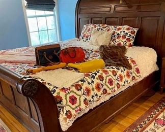 fun bedding and eclectic rugs, large king  adjustable bed