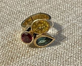 Peter Barr HEAVY gold ring with gemstones and diamonds