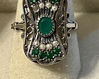 emerald and seed pearl ring