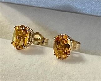 CITRINE AND 14K YELLOW GOLD OVAL EARRINGS
