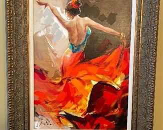 Flamenco Dancer by Ukrainian artist Anatoly Metlan - Framed Size 28 1/4” x 36” - Appraised Value $2,790