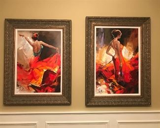 Pair of Paintings by Anatoly Metlan - Flamenco Dancer and Violin Sonata II