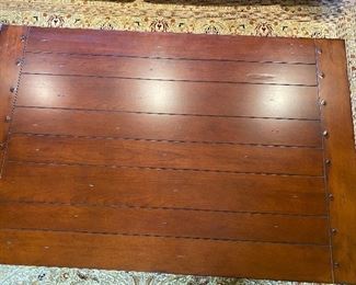 Safavieh American Home Map Coffee Table - Cherry Finish.  53 1/4” wide x 35” Deep x 20” High. Lots of storage includes two drawers, top drawer 2” high great for remotes, DVD’s, lower deep drawer is a 6” high and great for throw blankets, pillows, etc.