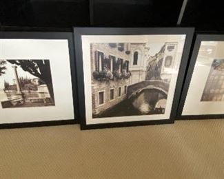 Custom Framed Group of 3 Italian Sepia  Photographic Art Prints by Alan Blaustein. Column - 19” x 19”, Canal 20 1/4” x 20 1/4”, Gate - 19” x 19”