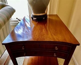 (Right Side) Kittinger Side Table with Storage Drawer and shelf.  Absolutely gorgeous.  You really do need to see and feel this table - the top is so finely made that it feels like glass when you run your hand atop it.
