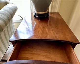 (Right Side) Kittinger Side Table with Storage Drawer and shelf.  Absolutely gorgeous.  You really do need to see and feel this table - the top is so finely made that it feels like glass when you run your hand atop it.