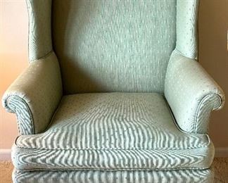 Second of a Pair of Kittinger CW-12 Colonial Williamsburg Wingback Chairs in a mint green fabric.  We didn't realize Kittinger also made upholstered furniture, and it doesn't disappoint!!