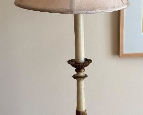 Tall Candlestick Table Lamp with Silk Shade.