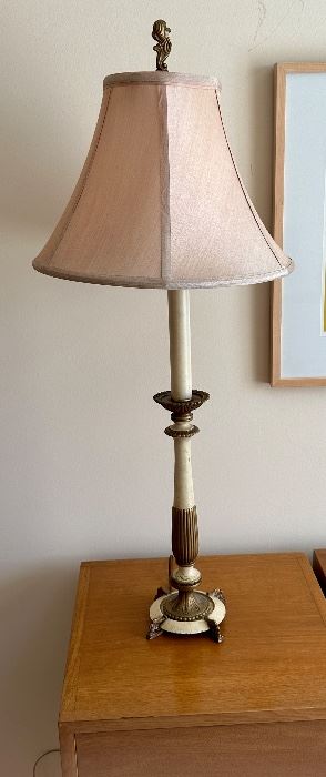 Tall Candlestick Table Lamp with Silk Shade.