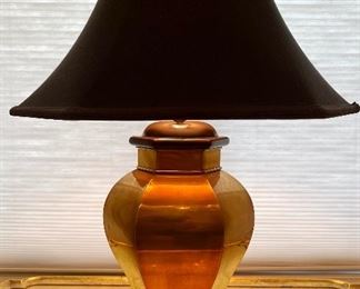 Vintage Chapman Circa 1972 Table Lamp. Brass Ginger Jar Style Lamp with Black Silk Shade, Stunning!