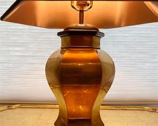 Vintage Chapman Circa 1972 Table Lamp. Brass Ginger Jar Style Lamp with Black Silk Shade, Stunning!