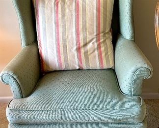 Second of a Pair of Kittinger CW-12 Colonial Williamsburg Wingback Chairs in a mint green fabric.  We didn't realize Kittinger also made upholstered furniture, and it doesn't disappoint!!
