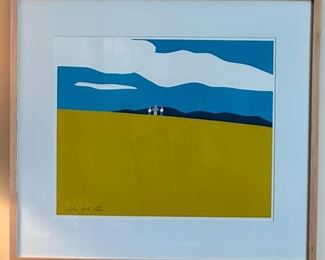 Alex Katz (b. 1927) "Blueberry Field"  1968 Screenprint. 7 Colors on White Wove Paper. 14" H  x 17" W Image  Framed. Signed and Numbered 99/100.  Framed 22" x 24"