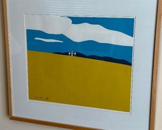 Alex Katz (b. 1927) "Blueberry Field"  1968 Screenprint. 7 Colors on White Wove Paper. 14" H  x 17" W Image  Framed. Signed and Numbered 99/100.  Framed 22" x 24"