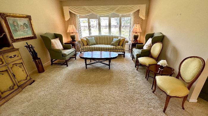 Living Room furniture includes: Kittinger, Baker, Herman and Frederick Cooper Lamps