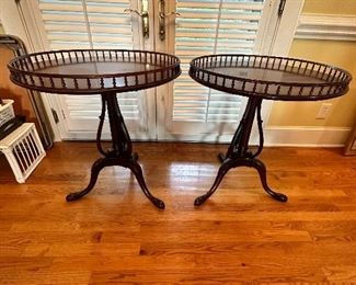 Pair matching Mahogany table with gallery. 