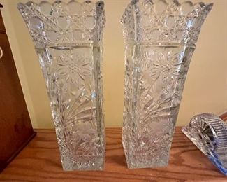Pair Cut glass vases. 
