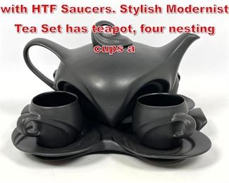 Lot 16 PETER SAENGER Teapot Set with HTF Saucers. Stylish Modernist Tea Set has teapot, four nesting cups a