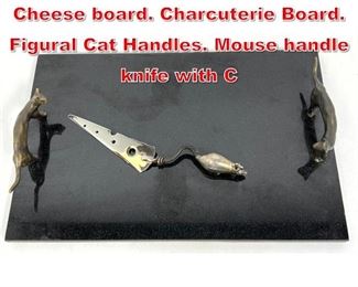 Lot 17 MICHAEL ARAM Granite Cheese board. Charcuterie Board. Figural Cat Handles. Mouse handle knife with C