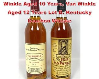 Lot 24 2 Bottles. Old Rip Van Winkle Aged 10 Years, Van Winkle Aged 12 Years Lot B. Kentucky Bourbon Whiske