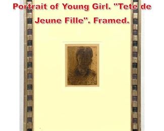 Lot 25 PAUL CEZANNE Engraved Portrait of Young Girl. Tete de Jeune Fille. Framed.