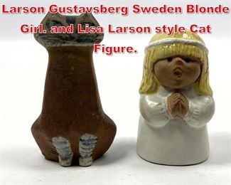 Lot 33 2pcs Pottery Figures. Lisa Larson Gustavsberg Sweden Blonde Girl. and Lisa Larson style Cat Figure. 