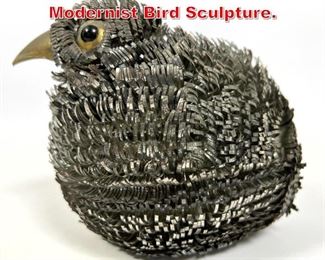 Lot 40 Cut Tin and Brass Brutalist Modernist Bird Sculpture. 