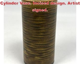 Lot 43 Danish SAXBO Stoneware Cylinder Vase. Incised design. Artist signed. 