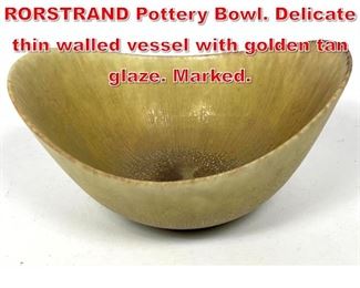 Lot 46 GUNNAR NYLUND for RORSTRAND Pottery Bowl. Delicate thin walled vessel with golden tan glaze. Marked.