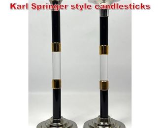 Lot 57 Pair Gold and Silver plated Karl Springer style candlesticks
