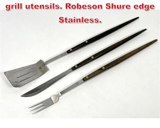 Lot 62 3pc Mid Century sculptural grill utensils. Robeson Shure edge Stainless. 