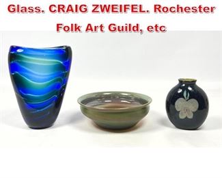 Lot 63 3pcs Artist Hand Blown Glass. CRAIG ZWEIFEL. Rochester Folk Art Guild, etc