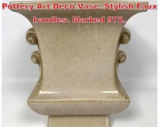 Lot 64 GALLOWAY Vintage Glazed Pottery Art Deco Vase. Stylish Faux handles. Marked 972.