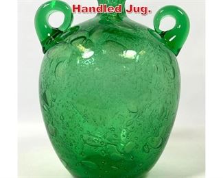 Lot 69 Green Art Glass Modernist Handled Jug. 