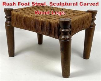Lot 102 Rustic French style Woven Rush Foot Stool. Sculptural Carved Wood Legs. 