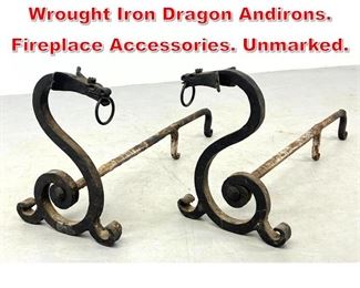 Lot 103 Pr Samuel Yellin Style Wrought Iron Dragon Andirons. Fireplace Accessories. Unmarked. 