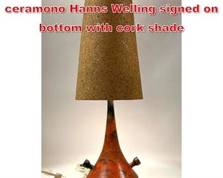Lot 110 Mid century Lamp ceramono Hanns Welling signed on bottom with cork shade