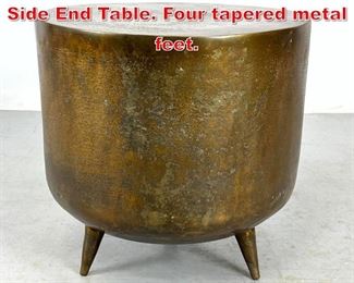 Lot 122 Hollow metal Drum style Side End Table. Four tapered metal feet. 