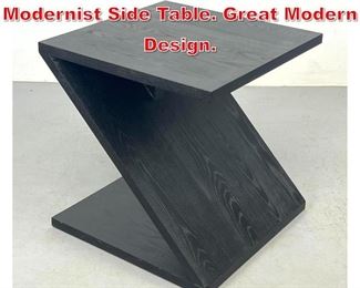 Lot 125 Ebonized Wood Z form Modernist Side Table. Great Modern Design. 
