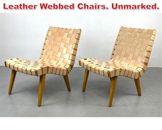 Lot 130 Pr. Jens Risom Style Leather Webbed Chairs. Unmarked. 