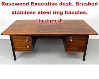 Lot 132 Arne Vodder for Sibast Rosewood Executive desk. Brushed stainless steel ring handles. Unsigned. 
