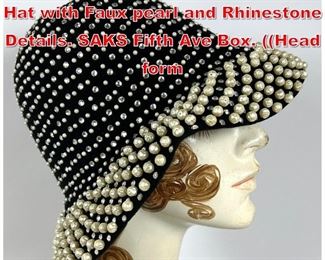 Lot 159 Vintage Adolfo Designer Hat with Faux pearl and Rhinestone Details. SAKS Fifth Ave Box. Head form 