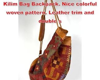 Lot 160 Vintage Leather and Woven Kilim Bag Backpack. Nice colorful woven pattern. Leather trim and double s