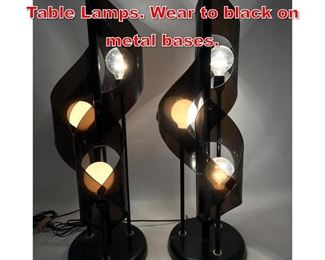 Lot 177 Pair Smoked Acrylic Ribbon Table Lamps. Wear to black on metal bases. 
