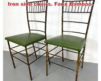 Lot 182 Pair Vintage Italian Gilt Iron side chairs. Faux Bamboo. 