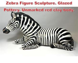 Lot 189 Large Italian style Ceramic Zebra Figure Sculpture. Glazed Pottery. Unmarked red clay body.
