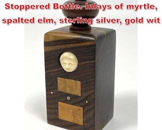 Lot 194 Artisan Studio Woodworker Stoppered Bottle. Inlays of myrtle, spalted elm, sterling silver, gold wit